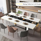 JassmiPkwy 71 Inch Dining Table for 6 8 10 People, Rectangular Faux Marble Kitchen Dining Table Wooden, Modern Large Tabletop and Metal Adjustable Feet, White