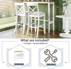 LUMISOL 3 Piece Pub Table and Chair Set, Small Wood Counter Height Bar Table Set for 2, Breakfast Nook Table Set, 3 Piece High Top Dining Table for Kitchen, White + Beige