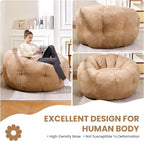 Flower Bean Bag Chair for Teens and Young Adults, Soft Faux Fur Floor Seating with Memory Foam, Aesthetic Room Decor Cozy Lounger for College Dorm, Khaki