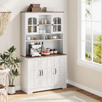 IDEALHOUSE Pantry Cabinet, 70.9 Inch Kitchen Cabinet with Glass Doors, Tall Kitchen Pantry Storage Cabinet with Hutch