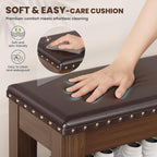 Shoe Bench for Entryway, Solid Rubberwood Shoe Bench with Hidden Storage, Adjustable 2-Tier Shelves & Soft PU Leather Seat, Shoe Rack Durable Easy Assembly for Hallway or Bedroom - Brown, 31.5"