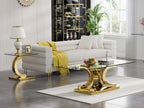 Henf Square Glass End Table Luxury Accent Sofa Side Table, Modern Glass End Tables Nightstand with Tempered Glass Top and Gold Mirrored Stainless Steel Base for Living Room Bedroom