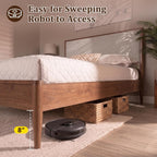 SOFTSEA Solid Wood Queen Bed Frame with Upholstered Headboard, Mid Century Modern Platform Bed Queen Size with Tapered Legs, Walnut