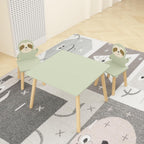 Kids Table and Chair Set with 2 Sloth Chairs 23.6" x 23.6" x 17.3" Solid Wood Table & Chairs in Sage Green & Natural Wood