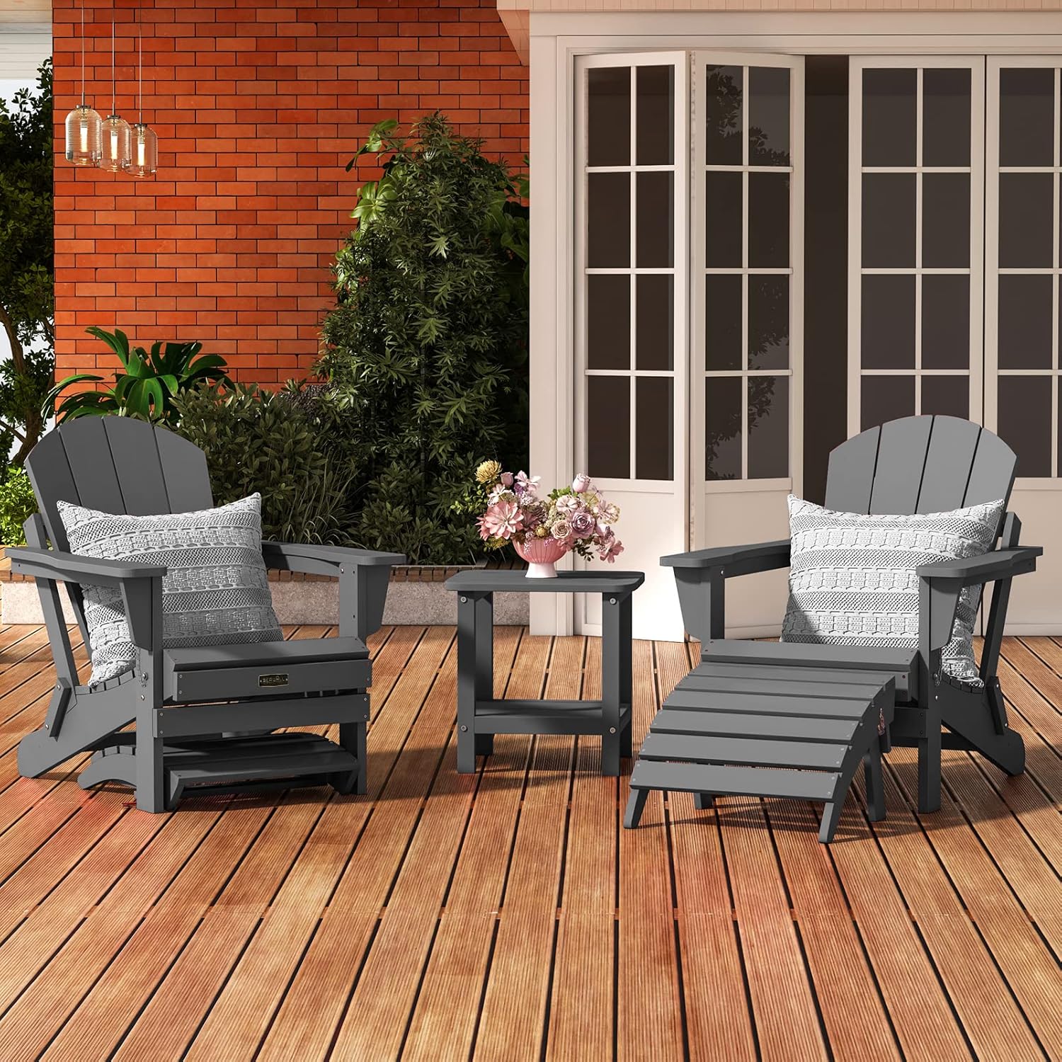 SERWALL Folding Adirondack Chair Footrest Set of 2, Adirondack Ottomans Without Assembly, Grey