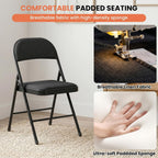 6 Pack Black Folding Chairs with Fabric Padded Cushion and Back | Comfortable Dining Chair Set with Metal Frame Indoor Outdoor Seat for Parties Home Office Events Wedding Extra Guest Seating