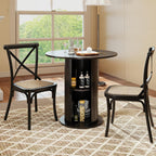 SoarFlash 31.5 Inch Round Dining Table for 2-3, Circle Farmhouse Kitchen Table with Storage Space, Wood Strip Base for Dining Room, Living Room, Lunch (Black)