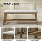 VKNOW Entryway Bench, 44.4" Upholstered Shoe Storage Bench for Entryway & Bedroom, Shoe Bench with Rubberwood Legs, Modern End of Bed Storage Bench for Living Room and Hallway, Beige