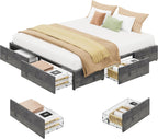 LIKIMIO King Bed Frame with 4 Storage Drawers, Charcoal Grey