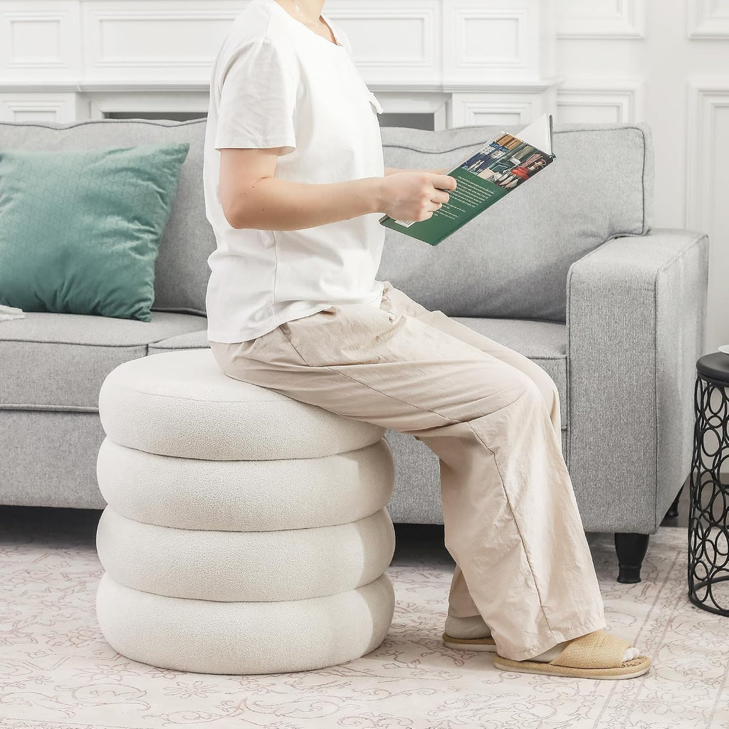 Asense Round Storage Ottoman,Footstool with Removable Lid, Vanity Stool, Modern Upholstered Footrest for Bedroom Living Room Entryway