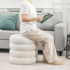 Asense Round Storage Ottoman,Footstool with Removable Lid, Vanity Stool, Modern Upholstered Footrest for Bedroom Living Room Entryway