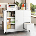 47" Rolling File Storage Locker Cabinet with 3-Drawer，Office Storage Cabinet with Adjustable Shelf & Universal Wheels, Mobile Printer Stand for Home Office, Living Dining Room,White