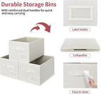 GRANNY SAYS Closet Organizer Bins with Label Holder, Fabric Storage Baskets, Foldable Storage Bins for Living Room, Decorative Storage Containers Organizing, Pearl White, 3-Pack