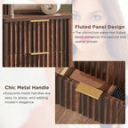 T4TREAM 48" Fluted Makeup Vanity Desk with 36" Lighted Mirror, Dark Walnut | Smart LED Mirror, Visible Glass Top, 5 Drawers & Adjustable Storage Shelves, Charging Station, Bedroom Makeup Storage