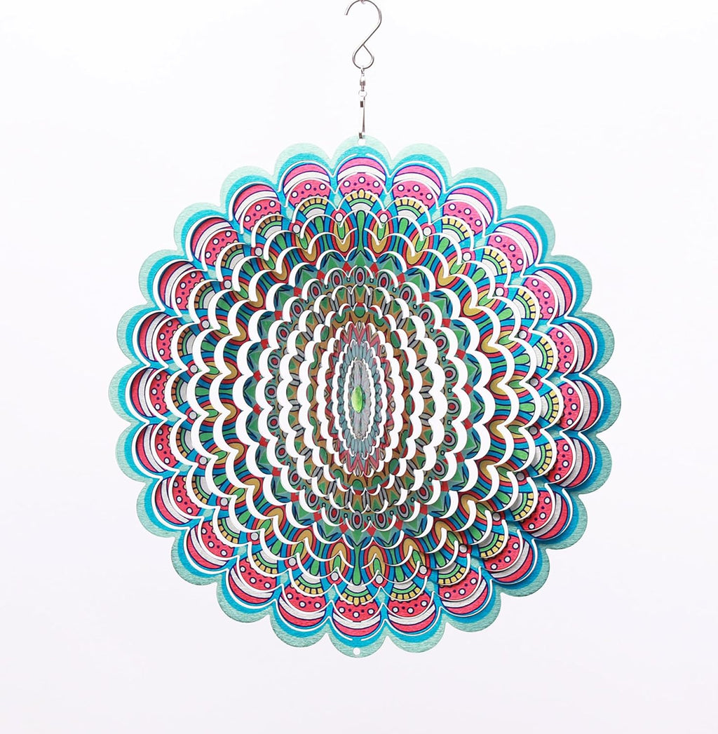 SPRING SONG Colorful Mandala Kinetic Wind Spinner for Yard and Garden Stainless Steel Spinner Indoor and Outdoor Hanging Decor Crafts Ornaments Kinetic Art Spinner Hanging Wind Spinners Decor Gifts