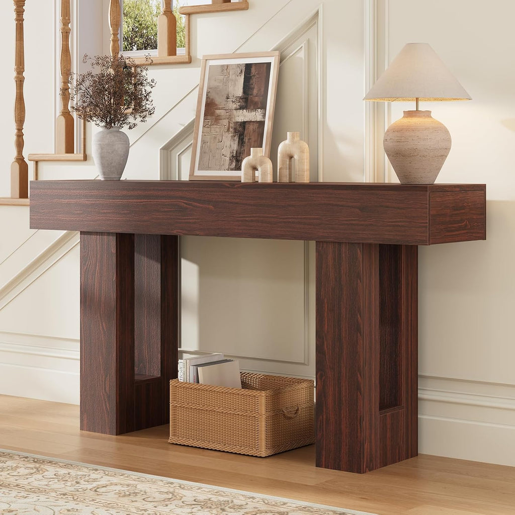 Airynee 63 Inches Long Console Table for Entryway with Drawers, Wooden Sofa Table Behind Couch, Industrial Entry Table for Living Room, Foyer, Hallway, Walnut