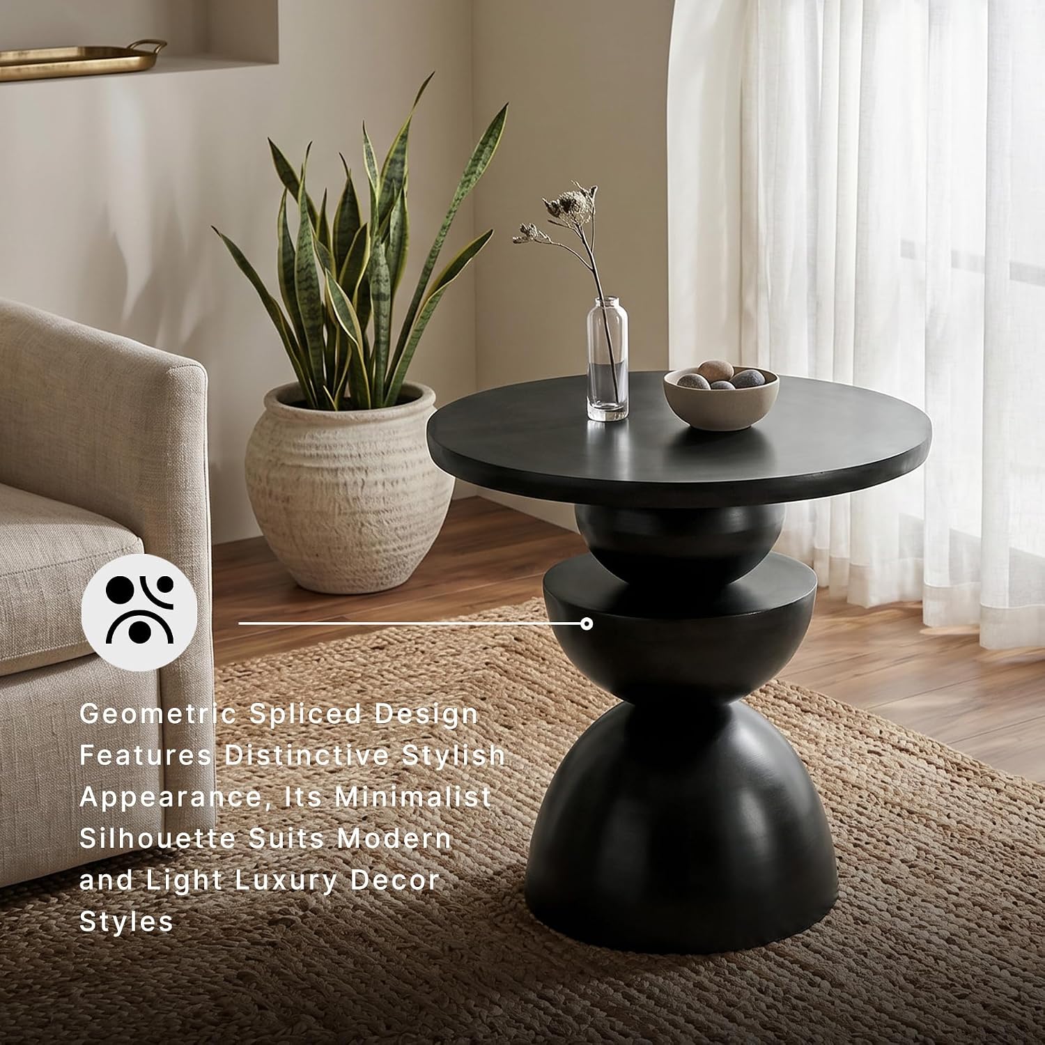 Signature Design by Ashley Kurtson Accent Table, Round Metal End Table with Contemporary Pedestal Base, Sculptural Geometric Decor for Living Room, Dark Bronze Finish, 23 Inch