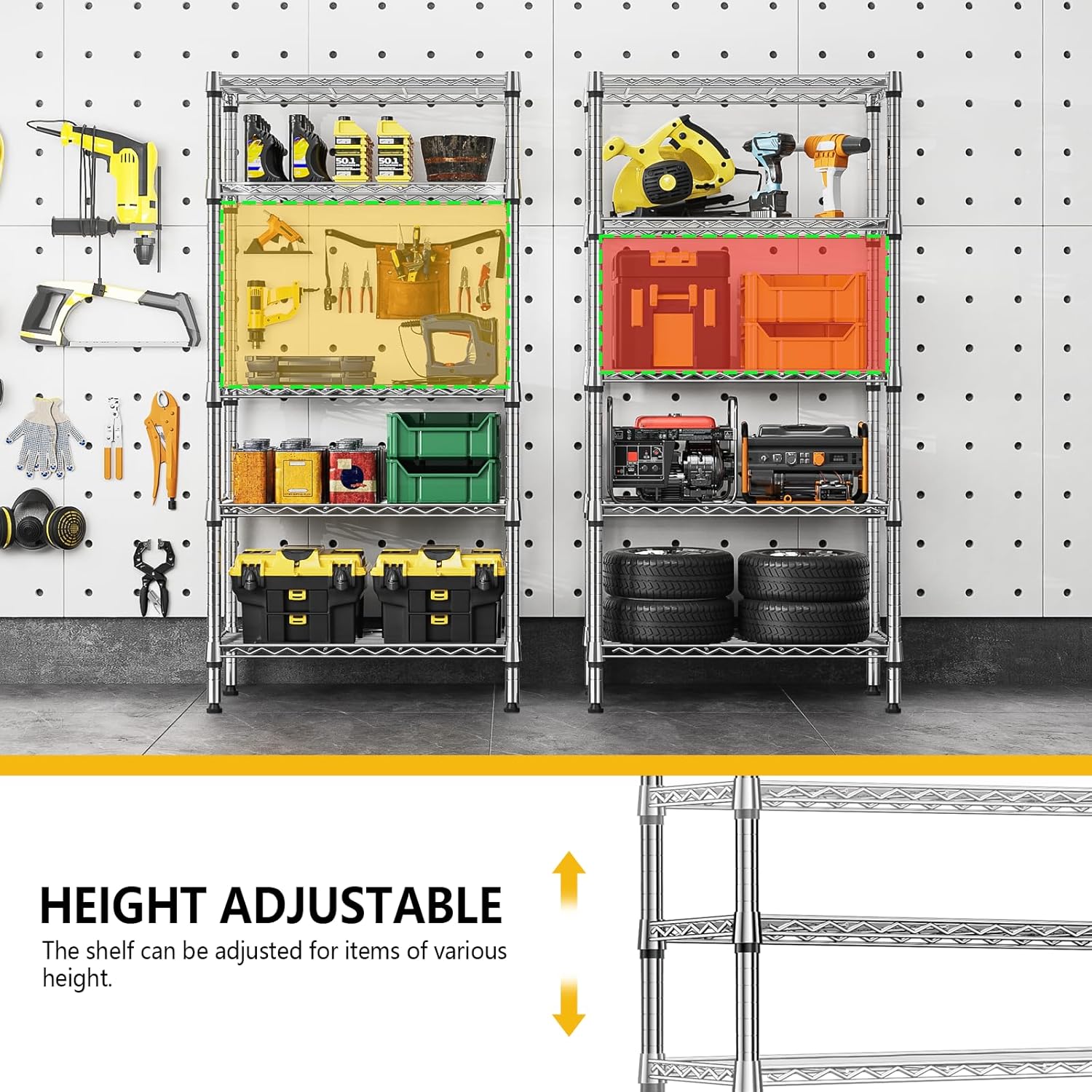 M MZG 1250 lbs 5 Tier Shelf Metal Storage Shelves Shelving Wire Rack Heavy Duty Closet Organizers for Garage Kitchen Bathroom Laundry Chrome 13.8" D x 29.5" W x 59.5" H