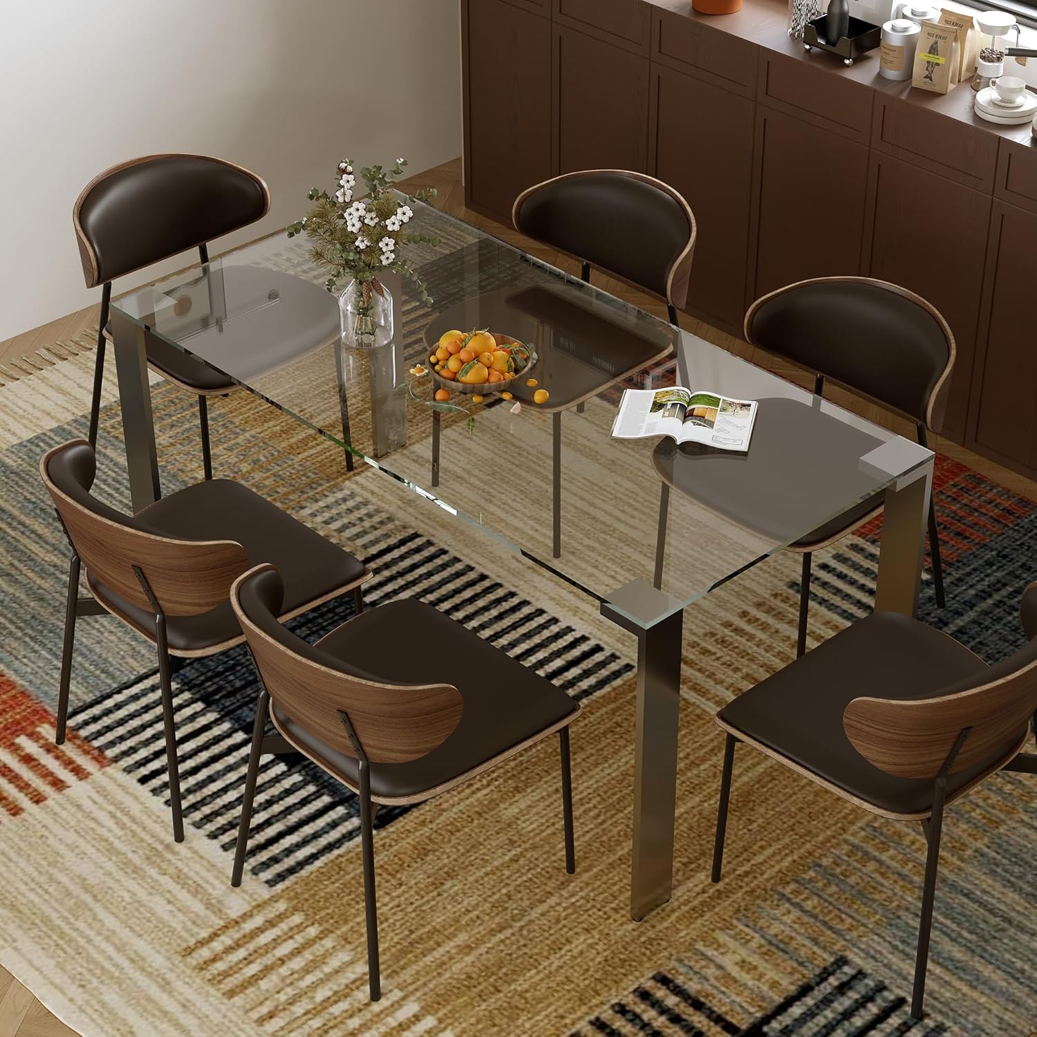 66.9" Modern Tempered Clear Glass Dining Table for 6–8 People, Rectangular Transparent Glass Top with Metal Legs, Minimalist Dining Room & Kitchen Table