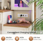 AOGLLATI Farmhouse Vanity Desk with Mirror and Lights, Makeup Vanity Set with Lights & Jewelry Cabinet & 5 Drawers, Vanity Table with Charging Station, Hidden Storage Space for Bedroom, Antique White