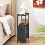 DALEMHOME End Table, Narrow Side Table with 2 Fabric Drawers, Slim Nightstand, Small Bedside Table with Storage, Living Room, Bedroom, Black HKET1200BK