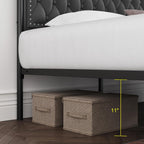 Keyluv King Upholstered Canopy Bed Frame with 3 Storage Drawers & Button Tufted Headboard, Metal Platform Bed with 4 Removable Posts, Two-Purpose Velvet Bed, Dark Grey/Curtain Not Included