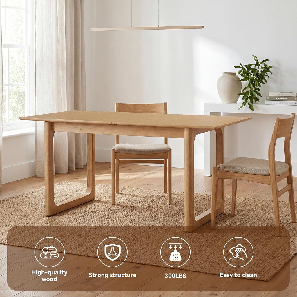 HNY Extendable Wood Dining Table for 4-8, 71" Inch Modern Rectangular Kitchen Tables with Wooden Base Farmhouse Dinner Table for Dining Room, Living Room, Home, Natural Oak