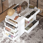 Armoire Bedroom Island Wardrobe Closet Island with 8 Drawers & Glass Tabletop, Walk in Closet Island with Drawers, Island Dresser with Display Shelf, for Bedroom White 47.2”W x 23.6”W x 31.5”H