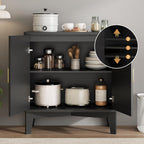 Xixini Fluted Buffet Sideboard Cabinet with Storage, 30" Mid Century Modern Coffee Wine Bar with Adjustable Shelves, Wood Small Buffet Table with 2 Doors for Kitchen, Dining Room, Living Room, Black