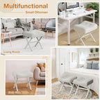 Memobarco 18-Inch Large Leather Vanity Stool, Vanity Chair with Metal X-Leg, Ottoman Accent Stool with Thick Padded Saddle Seat, White