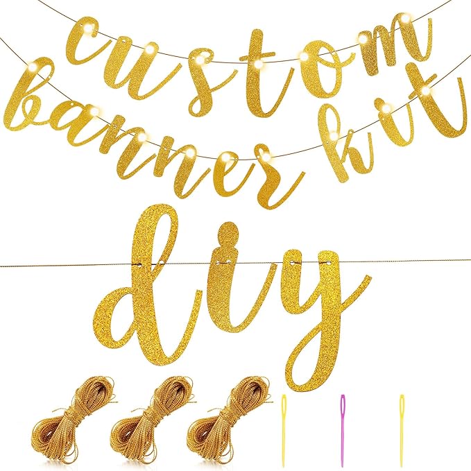 TaoBary 167 Pcs DIY Banner Kit Happy Birthday Glitter Banner Customizable Glitter Make Your Own Kit 162 Letters Symbols and Numbers 3 Rope for Birthday Halloween Wedding Christmas(Gold)