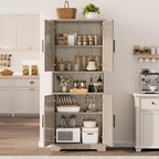 GarveeHome Tall Storage Cabinet, 70 in Kitchen Pantry Cabinet with Doors and Adjustable Shelves, Rustic Wooden Cupboard for Dining Room, Living Room,Gray