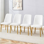Modern Dining Chairs Set of 4,Upholstered Dining Room Chairs,Kitchen Chairs with Soft Backrest & Gold Metal Legs,Armless Dining Chairs for Kitchen Dining Living Room, White