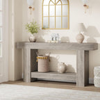 GarveeHome Entryway Console Table, Farmhouse 2-Tier Entryway Table, Long Sofa Accent Table Behind Couch Table with Open Storage for Entrance, Living Room, Hallway, Light Grey, 63"