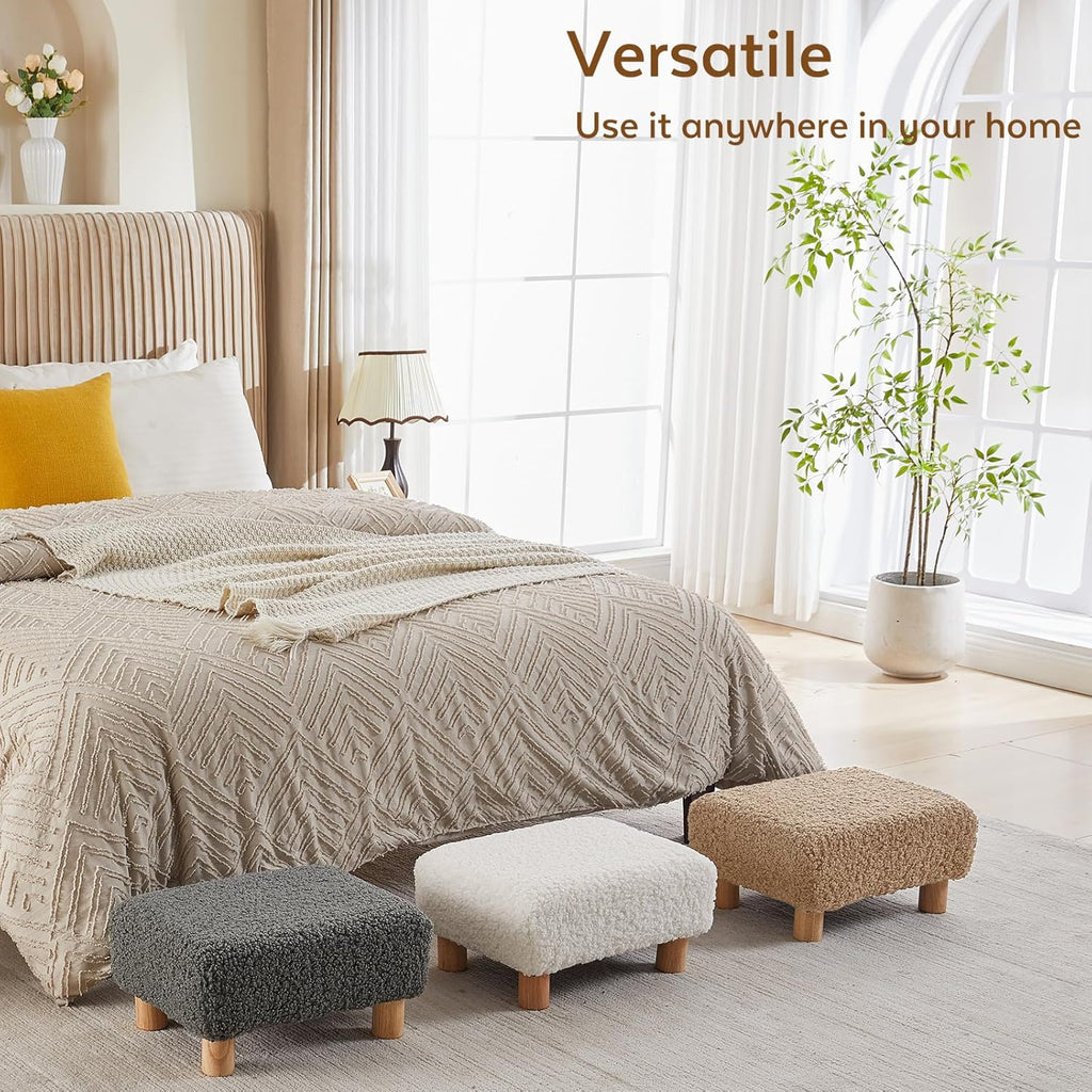 Small Foot Stool Ottoman, Sherpa Footstool Ottoman Foot Rest for Couch, Rectangle Footstools and Ottomans Small for Living Room, Entryway and Bedroom (Light Brown)