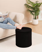 B FSOBEIIALEO Folding Storage Ottoman, Round Sherpa Ottomans, Black | 16.9" Foldable Ottoman With Tray, Boucle Foot Stool, Small Storage Coffee Table for Living Room, Bedroom, Hallway