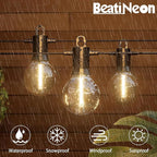 Outdoor String Lights 50 ft, LED Grobe Patio Lights with 27（25+2 Spare G40 Shatterproof Bulbs, IP 65 Waterproof, Outside Hanging Light for Cafe Bistro Backyard