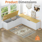 Zevemomo 63" L Shaped Storage Bench, White Breakfast Nook Benches, Corner Storage Bench with Hidden Storage for Dining Room, Kitchen, Entryway