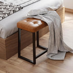 Vanity Bar Stool Chair, Makeup Stool Counter Height Stools,Small Ottoman Footrest for Living Room, Bathroom, Bedroom, Offices，Leather &Metal Legs with Anti-Slip Feet,Rustic Brown