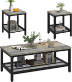 Lamerge Coffee Table Set of 3 Coffee Table and end Table Sets, Modern Metal Frame Living Room Center Table for Small Apartment Home Office（Gray）