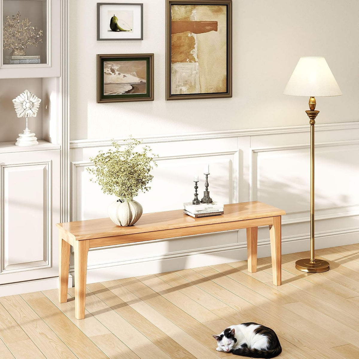 Dining Bench 55.1" Wood Solid Oak Wooden Bed End/Entryway Bench for Bedroom Living Room Kitchen(Nature)
