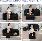 MAXYOYO Folding Sofa Couch, Convertible Floor Sofa with Armrest, Multifunctional Sofa with Pillow and Pockets, Couch for Living Room, Black