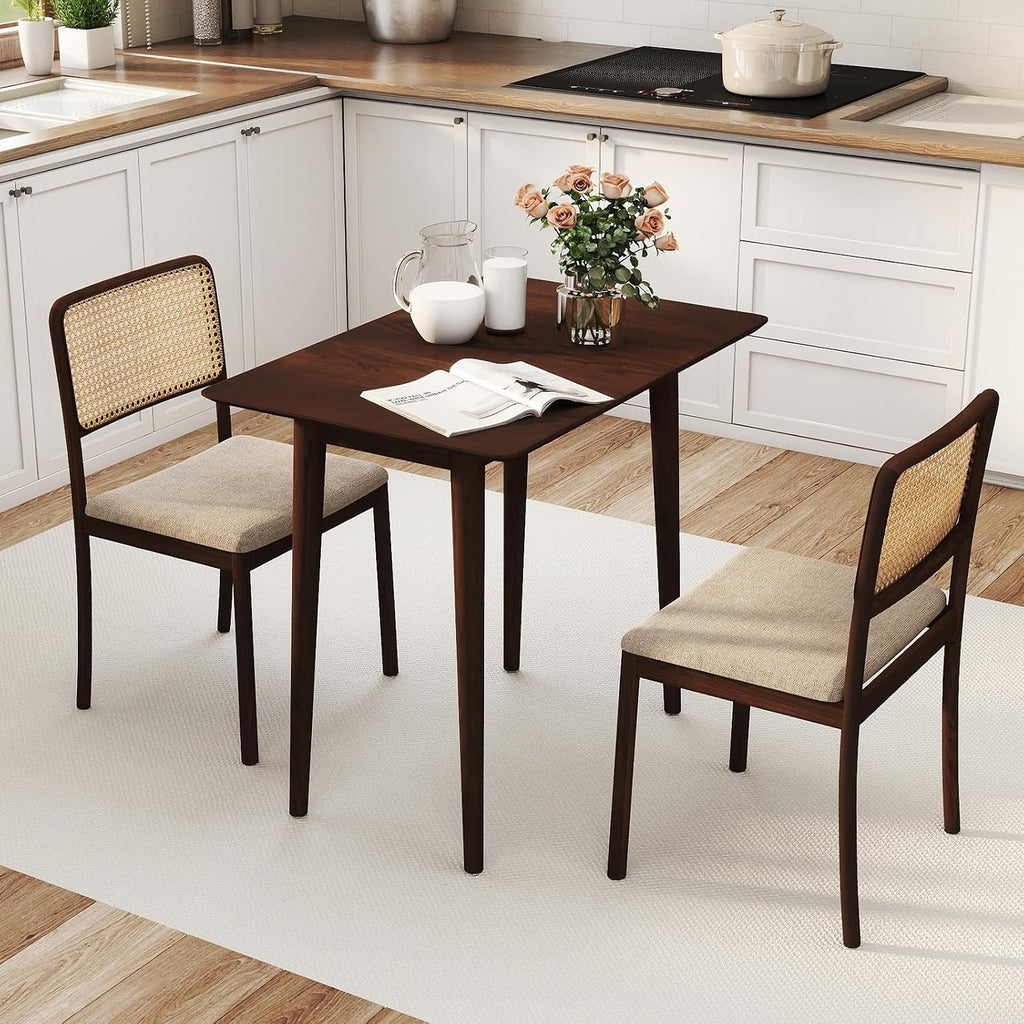 Giantex Dining Table for 2-4, 34" Rectangular Dinner Table with Solid Rubber Wood Frame, Space-Saving Kitchen Table for Small Space, Apartment, Living Room, Home Office (Walnut)