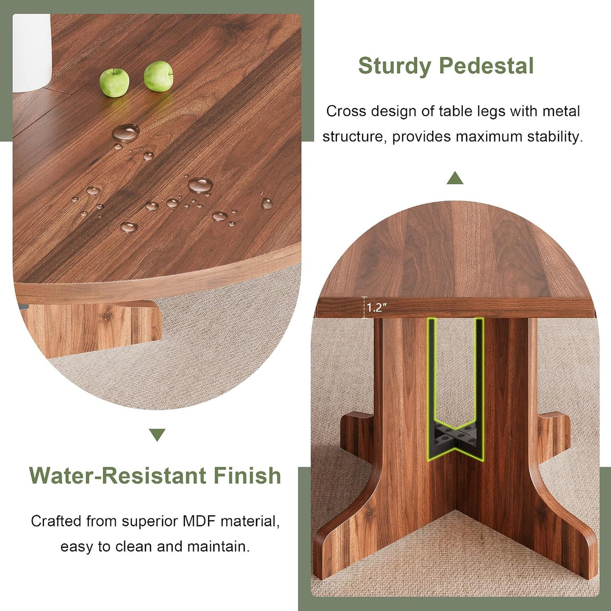 Feonase 59" Round Extendable Dining Room Table for 4-6, Modern Oval Kitchen Table with Heavy Duty Wood Base, Metal Frame Support, for Dining Kitchen Living Room, Easy Assembly, Noise-Free, Walnut