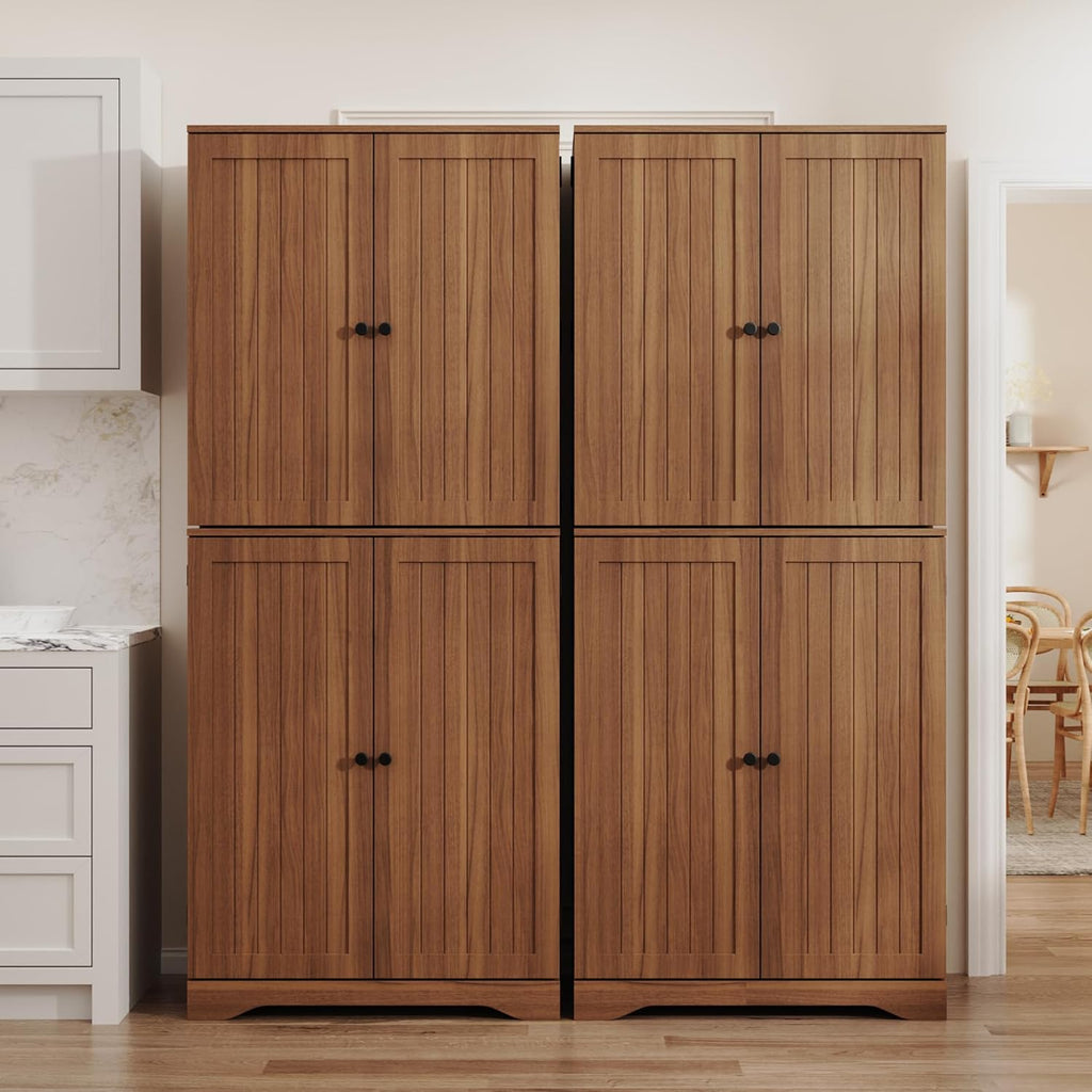 Furnify 72" Tall Kitchen Pantry, Farmhouse Pantry Storage Cabinet with Doors Organizer, Freestanding Cupboard with Adjustable Shelves, Rustic Buffet Cabinet for Kitchen, Dining Room, Bathroom, Walnut