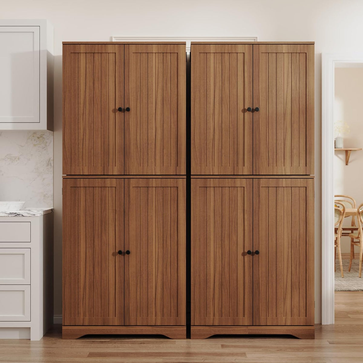 Furnify 72" Tall Kitchen Pantry, Farmhouse Pantry Storage Cabinet with Doors Organizer, Freestanding Cupboard with Adjustable Shelves, Rustic Buffet Cabinet for Kitchen, Dining Room, Bathroom, Walnut