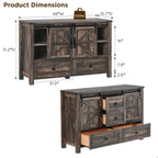T4TREAM Farmhouse Sideboard Buffet Cabinet with Storage, 31.2'' Tall Kitchen Cabinet with 2 Sliding Barn Doors and 4 Drawers, Rustic Wood Coffee Bar Table for Dining Room, Dark Rustic Oak