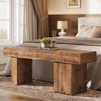 Solid Wood Bench, 47” Farmhouse Entryway Bench with Thickened Seat & Artistic Legs, Heavy Duty Indoor Bench for Bedroom, Hallway, Living Room, Indoor, Porch, Natural