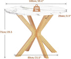 DlandHome Round Dining Table for 4, 39.4 Inches Kitchen Table with X Shaped Wooden Pedestal Base, Circle Dinner Tables for Dining Room, Kitchen, Living Room(Table Only), Marble & Oak Color