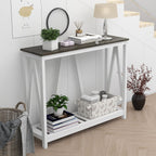 Entryway Table, 39" Farmhouse Console Table with Shelf Narrow Foyer Table | | 2-Tier Open Shelf,V-Shape Anti-Tip Legs,Slim Narrow Design,30-Min Easy Assembly,Sofa Table Use,Two-Tone Finish,Dark Oak